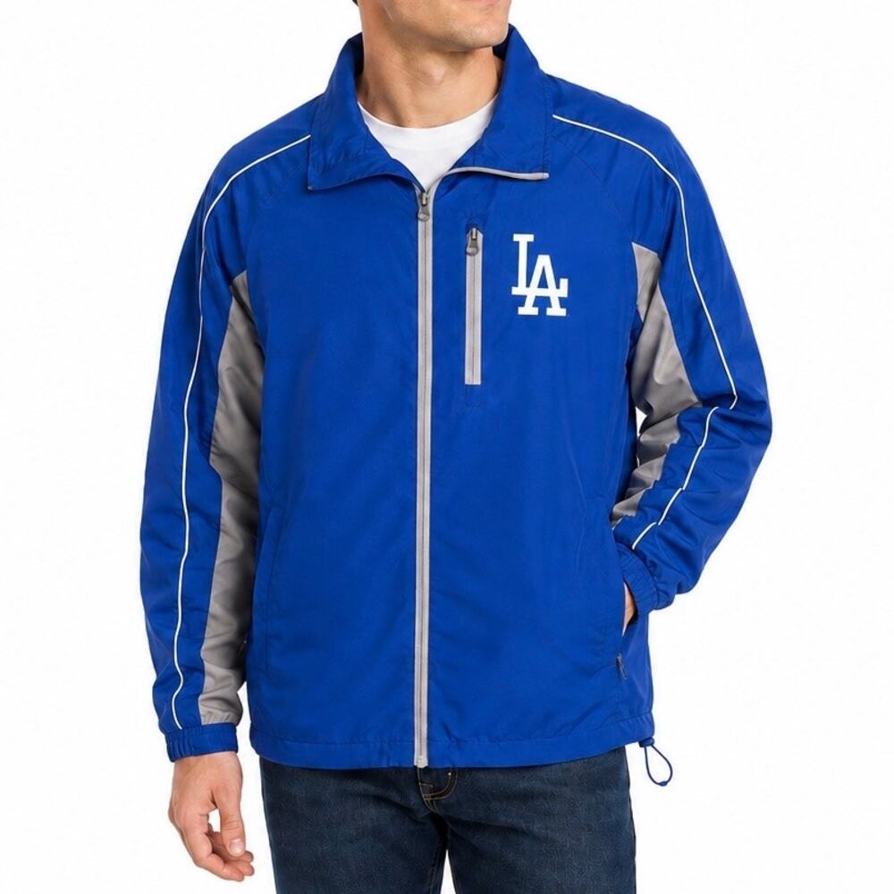 G III Sports by Carl Banks LA Dodgers Blue Full Zip Windbreaker Jacket Size L